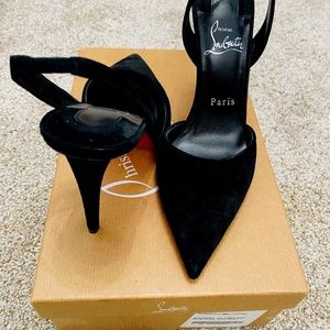 Louboutin Black Suede Apostrophy 100 Slingback size 37 (EU) - Worn one time